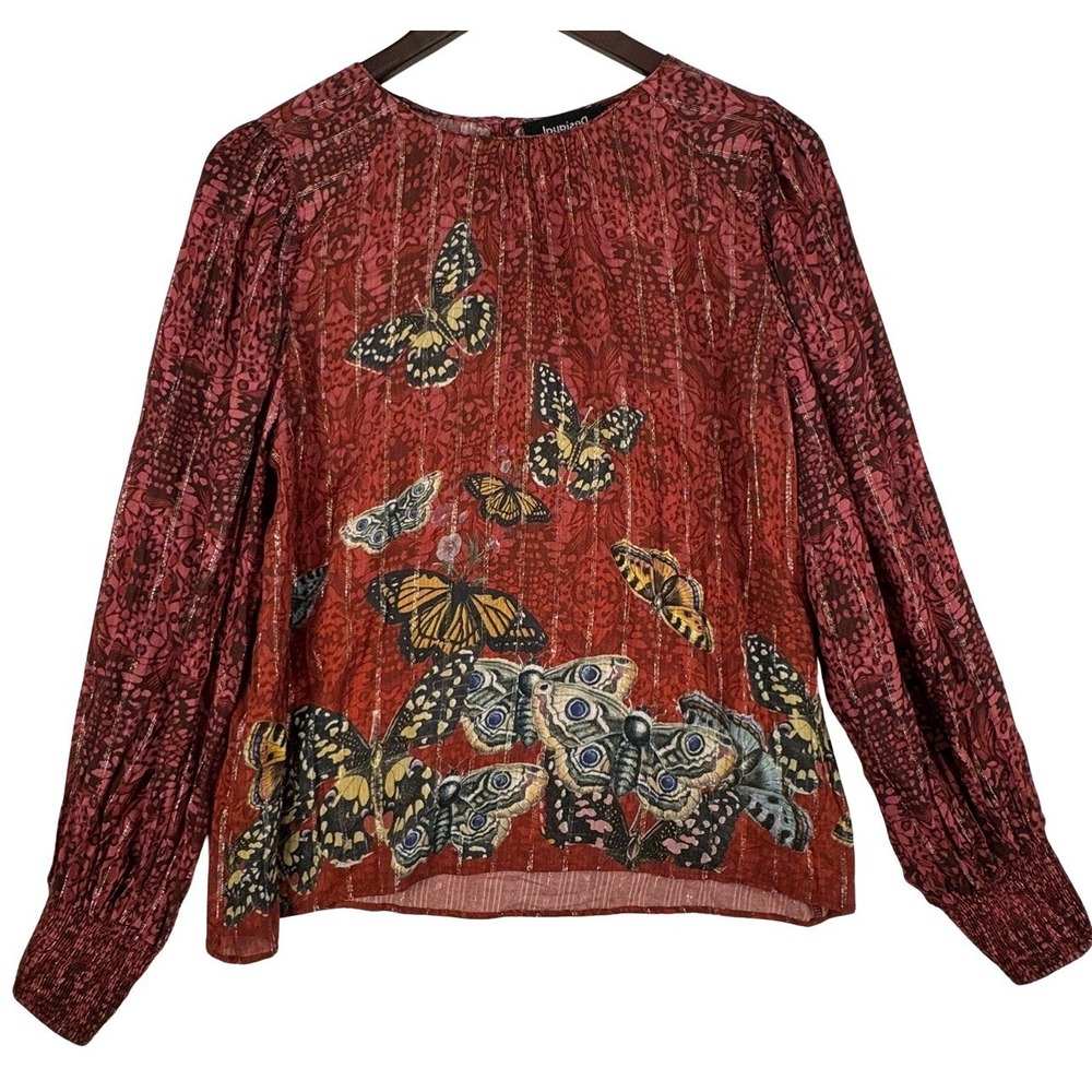 Desigual Butterfly Blouse Boho Cottage‎ Core metallic threads SZ Small